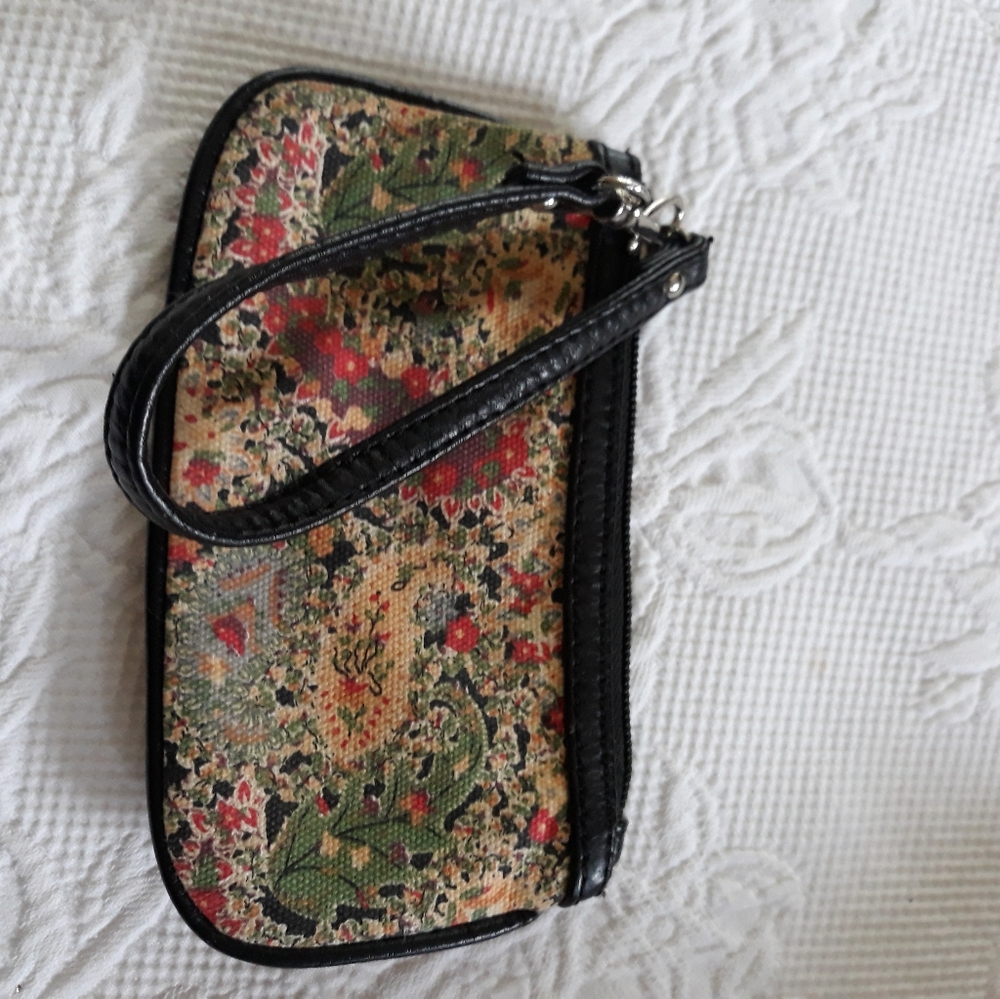 Tignanello leather and fabric coin wristlet